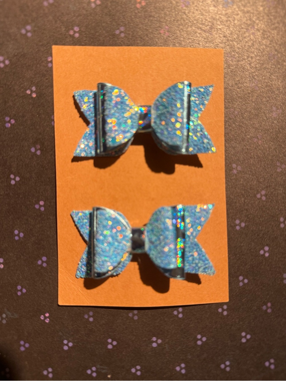 Handmade Light Blue & Pastel Sparkle Bow Hair Clips – Set of 2
